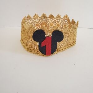 1st Birthday Cake Smash Mickey Mouse Golden Lace Crown Headband
